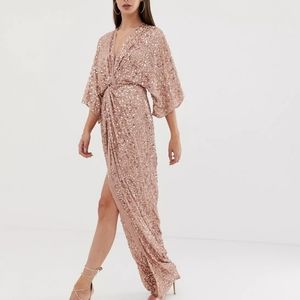 ASOS  Scatter Sequin Knot Front Kimono Maxi Dress